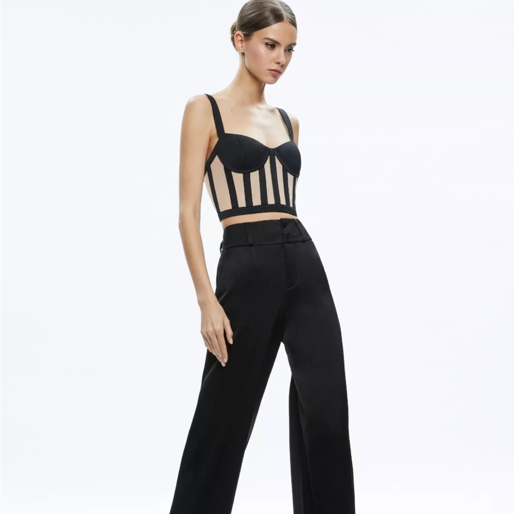 Alice + Olivia Helene Striped Bustier Top in Black/Almond - Picture 2 of 9
